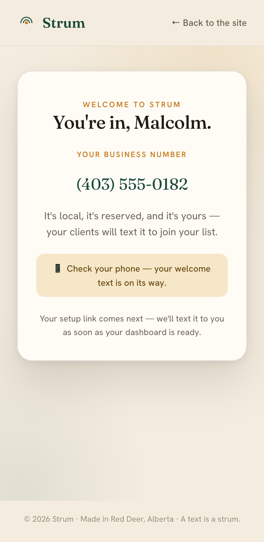 The welcome moment — your own local business number, reserved